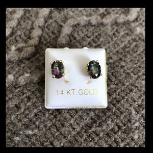 14kt gold multicolored gemstone stud earrings
